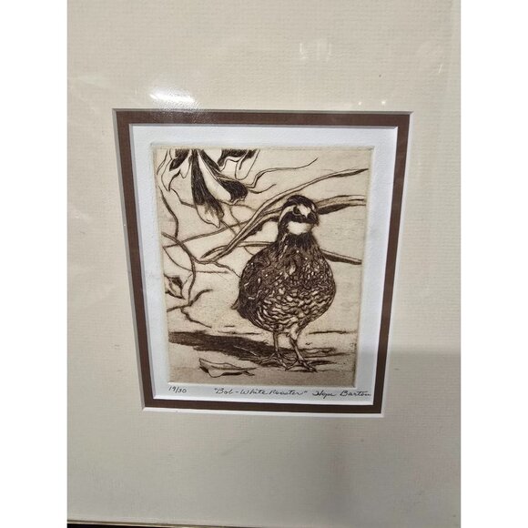 LE Etching Print "Bob-White Rooster" Hope Barton 19/30 Gold Metal Frame Matted - Picture 2 of 5